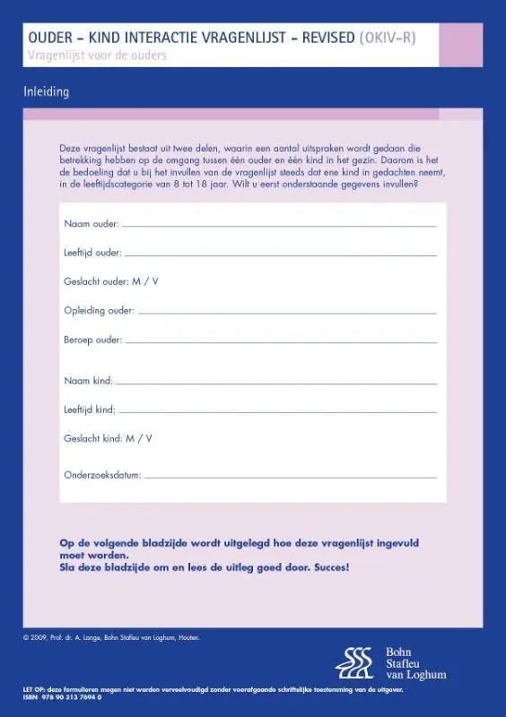 Goedkoop Ouder Kind Interactie Vragenlijst (OKIV-R) - vragenlijst voor ouders / Druk 2